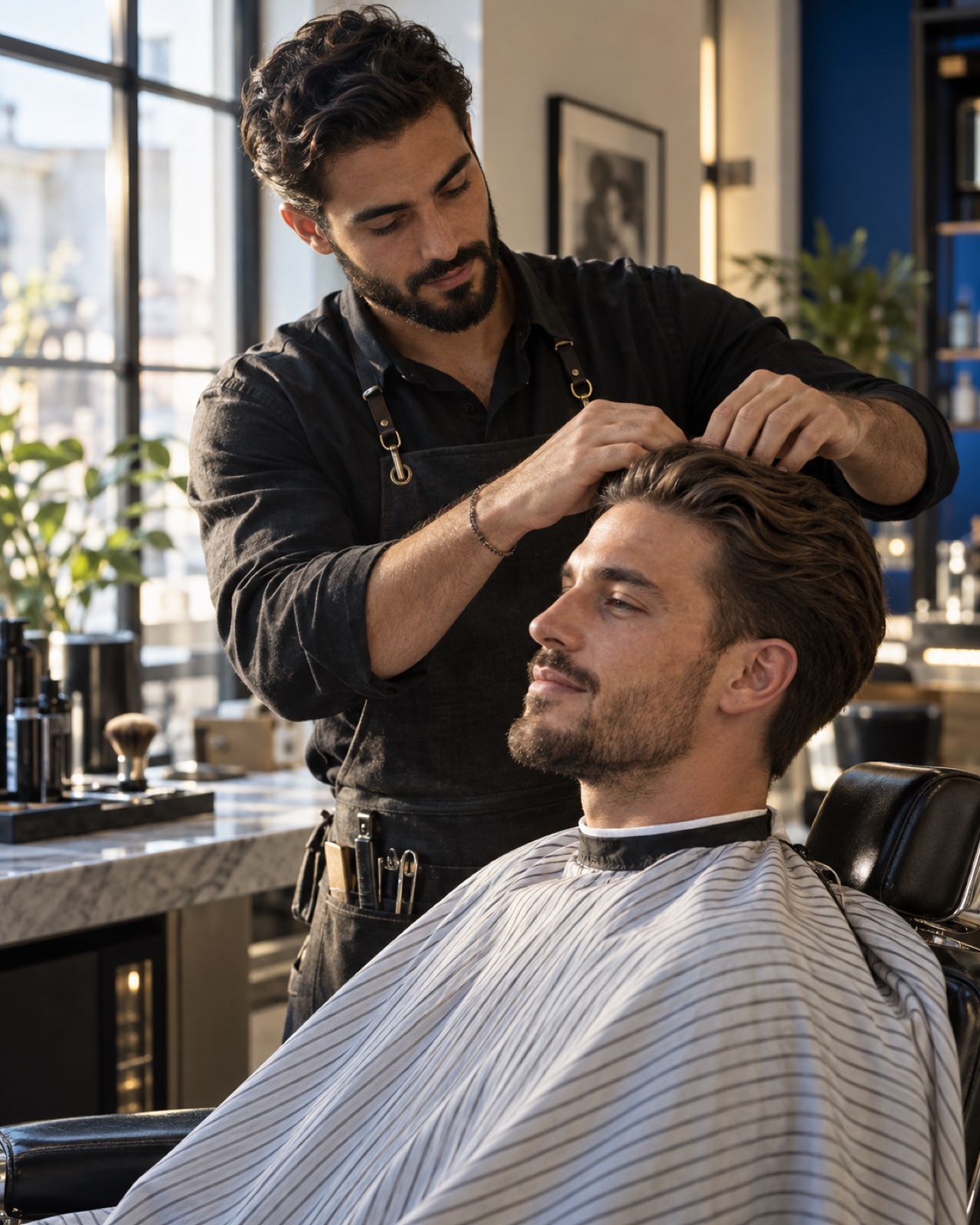 Independent barber focused on a client's appointment